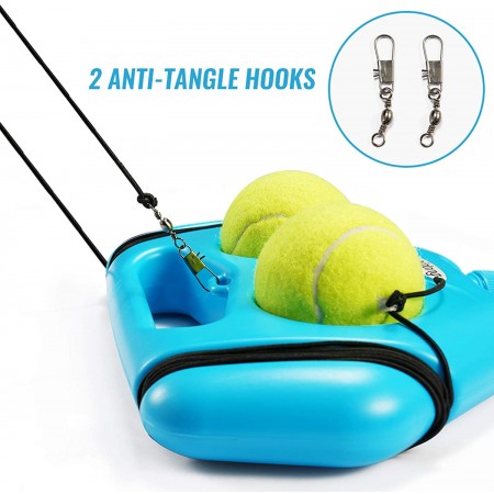 Meidong Tennis Trainer 2 Rebound Balls Anti-Slide Baseboard Anti-Tangle Cord Tennis Self Training Tool(Blue)
